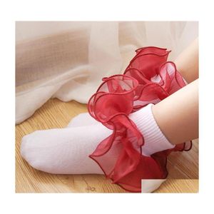 Chaussettes pour enfants Baby Girls Coton Dentelle Threensional Ruffle Sock Infant Toddler Enfants Vêtements Cadeaux de Noël Mode 808 Drop Deliver Dhhov