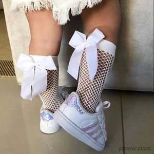 Chaussettes enfants bébé filles maille chaussettes été respirant maille résille cheville chaussettes hautes Vintage couleur unie arc enfant en bas âge enfants longue chaussette Medias Bebe