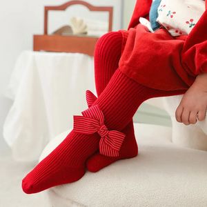 Calcetines para niños Bebés Niñas Pantimedias Algodón Rojo Arco grande Calcetín de Navidad Calentadores de piernas de lana sólida Niña Niño suave para niños pequeños 231202