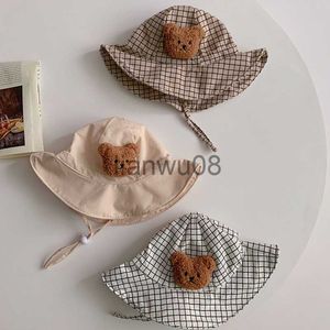 Écran solaire pour enfants nouvel été bébé chapeau de soleil mignon dessin animé ours infantile bambin seau chapeaux solide coton à carreaux enfants garçon filles Panama pêcheur casquette x0809