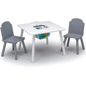 Ensemble Table et chaise pour enfants, avec rangement, gris blanc, meubles pour enfants, jeux de Tables de jeux, bureau pour enfants, 240226