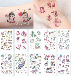 Niños tatuaje tatuajes temporales dibujos animados unicornio caballo lindo pegatina impermeable Tatto Bady Art Tatoo brazo de mano para niño y niña