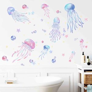 Autocollants de jouets pour enfants multicolore ciel étoilé méduse Stickers muraux pour chambre d'enfant chambre pépinière décor mural salle de bain étanche autocollant mural décor à la maison