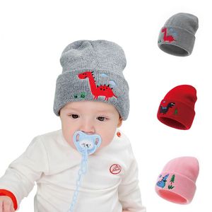 Enfants chaud chapeau enfants broderie dinosaure tricoté casquettes Beanie Skullies pour garçons et filles chapeau d'hiver TD474