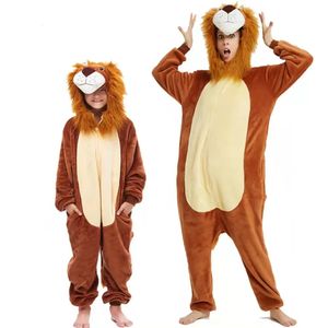 Kigurumi lion grenouillère costumes d'Halloween pour enfants adultes flanelle chaude combinaison femme licorn pyjamas animal pyjamas baby salopette 240507