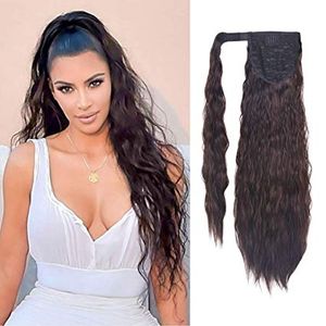 Kim Kardashian Extension de queue de cheval à clipser longue ligne droite crépus épais cheveux bouclés moelleux queue de cheval enroulée autour de 61 cm – Noir 160 g