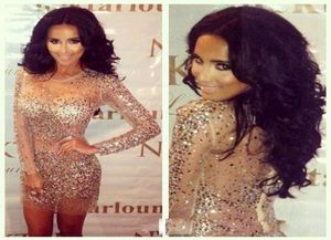 Vestidos de Kim Kardashian Vestidos de cóctel de cristales con mangas largas Vea Thourgh Sheer Neck Bling Rhinestones vaina corta Prom incluso3317745