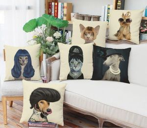 tipos de gatos humanoides vintage perros funda de almohada de lino animal funda de cojín de lino 42x42cm