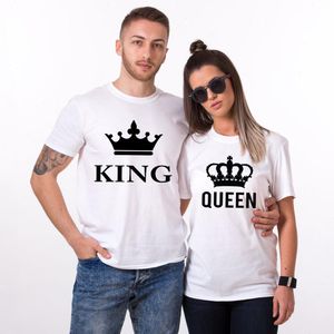 Rey reina corona parejas camiseta alta calidad Unisex pareja a juego divertida mujer gráfico San Valentín camiseta Top traje