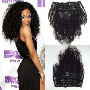 Clip rizado rizado en cabello humano chino extensiones de cabello virgen humano 7pcs 120g Clip rizado rizado en extensiones de cabello humano para mujeres negras