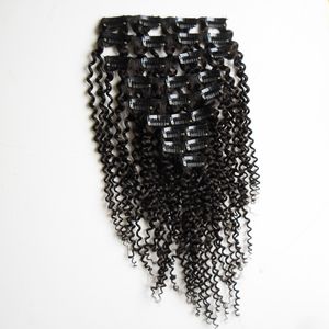 Verworrene lockige Clip-in-Haarverlängerungen für schwarze Frauen, 100 g/Set Afroamerikaner-Clip-in-Echthaarverlängerungen
