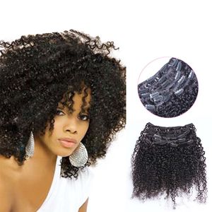 Kinky Curly Virgin Hair 100g 7pcs clip rizado rizado ins Clip afroamericano de color natural en extensiones de cabello humano