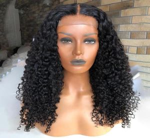 Perruque Lace Frontal Wig naturelle brésilienne Remy, cheveux crépus bouclés, 13x6, pre-plucked, densité 180, Top Lace Frontal Wig63912858881576