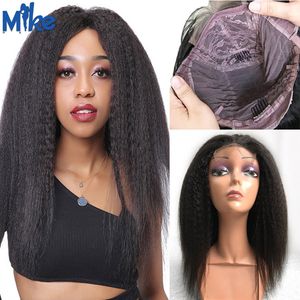 Kinky droite perruque de cheveux humains 4x4 fermeture perruque brésilienne Remy cheveux perruques pour les femmes noires 150% densité dentelle perruque 8-22 pouces