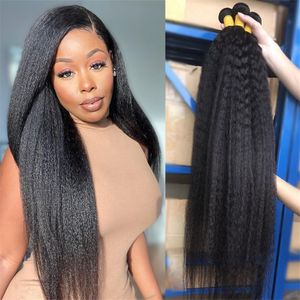 Kinky Straight Peruvian Hair Weave Bundles Raw Human Hair 10-32 Inch Extensions 3 Bundles For Women