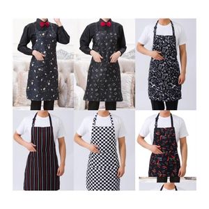 Tablier de cuisine Stripe Stripe suspendu cou cuisinier cuit œuvres de poche tabliers imperméables pour femmes propres hommes Pinafore Restaurant 4JX N2 D OTPNN