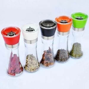 Molinillo de pimienta de vidrio creativo para cocina, máquina trituradora de polvo portátil, botella de condimento de sal gruesa