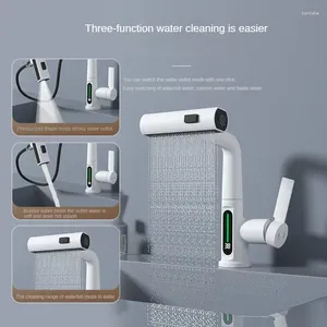 Kitchen Faucets Cold And Water Tap Waterfall Effluent Intelligent Digital Display Pull The Faucet Rotatable Lifting Washbasin
