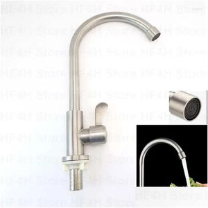 Grifos de cocina fregadero de la cabeza del grifo del grifo grifo de un solo orificio de agua fría corriente cepillada 360 girado flexible 304 acero inoxidable dr dhryx