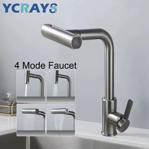 Kitchen Faucets YCRAYS 4 Mode Black Faucet Gray Pull Out Waterfall Stream Sprayer Head Sink Mixer Brushed Nickle Water Tap Accessories 231019