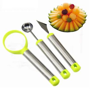 Herramientas de cocina para frutas, juego de platos surtidos de tres piezas para cortar frutas, cuchara doble, excavadora de bolas LK390
