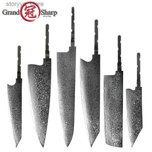 Couteaux de cuisine Grandsharp couteau de cuisine japonais lame vierge bricolage acier damas VG10 couteaux de Chef couverts bricolage outils de fabrication sans poignée chaude Q240226