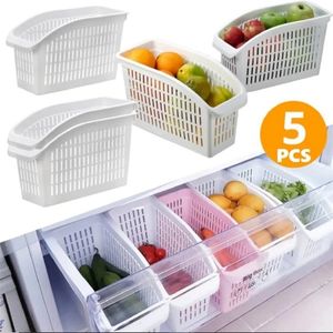 Cuisine Organisateur Réfrigérateur Réglable Boîte De Rangement Panier Conteneur Rétractable En Plastique Tiroir Économiseur D'espace Glissière Réfrigérateur Rack 0615