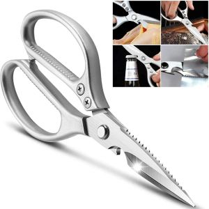 Stainless Steel Kitchen Scissors, Sharp Heavy Duty Multipurpose Utility Scissors for Cutting Chicken, Poultry, Fish, Meat, Herbs, and More