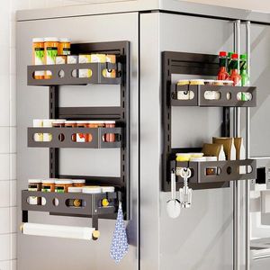 Support latéral magnétique pliable pour réfrigérateur, rangement de cuisine, maison, multicouche, Installation gratuite de cintres muraux d'assaisonnement