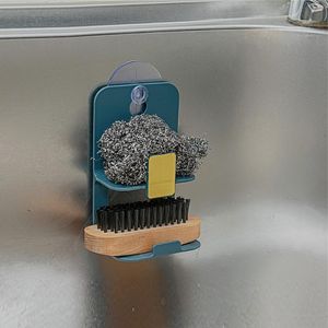 Organización de almacenamiento de cocina ventosa fregadero escurridor esponjas jabonera soporte de tela organizador de baño estante de secado de plástico