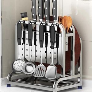 Estante para cuchillos de acero inoxidable para almacenamiento de cocina, cubierta para ollas domésticas, cortador para tabla de cortar, colocación de corte de mesa integrada