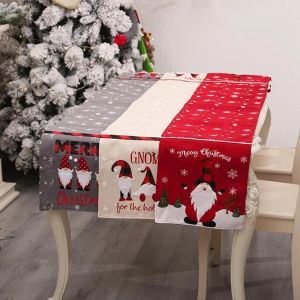 Camino de mesa de cocina, mantel para comedor y sala de estar, mantel de Feliz Navidad, banderas, decoración de fiesta de lino con estampado de alces, por mar 925