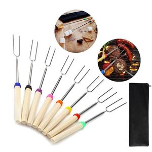 Utensilios de cocina, tenedor para barbacoa de 31cm, palo para parrilla de malvaviscos de acero inoxidable, pinchos telescópicos para perros calientes, barbacoa, Picnic, Camping