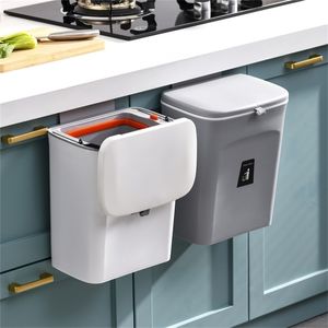 Kitchen Waste Bin Handheld Trash Can Large Capacity Wall-mounted Rubbish Storage Case With Inner Barrel Recycle Garbage Cans 211222