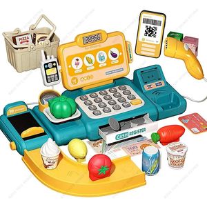 Cuisines jouer à la nourriture faire semblant calculatrice caisse enregistreuse jouet supermarché magasin caissier enregistre avec scanner microphone carte de crédit cadeaux pour enfants 231207