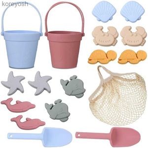 Cuisines Jouer à la nourriture Silicone Jouets de plage Ensemble Enfants Voyage convivial Plage Seau en silicone Pelle Moules à sable Sac de plage Jouets de sable en silicone pour les tout-petits L231104