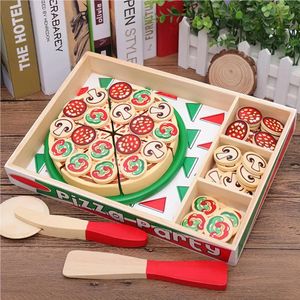 Cocinas Juego de comida Juego de pizza de madera Juguete de simulación y cortador para niños de 3 años 231211