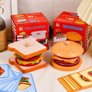 Cuisines Jouer Nourriture En Bois Jouets Empilables Faire semblant De Jouer En Bois Burger Sable Jouet Montessori Préscolaire Jouets Éducatifs Motricité Fine Jouet 230626