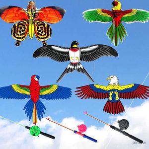 Accessoires de cerf-volant, aigle de dessin animé pliable pour enfants, Mini jouets en plastique, cerf-volant sans frein à main, canne à pêche, jouets pour enfants, jouet d'extérieur