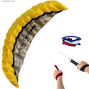 Cerf-volant accessoires nouveau haute qualité 2.5 m jaune double ligne parafoil cerf-volant avec outils de vol puissance tresse voile kitesurf arc-en-ciel sport plage Q231104
