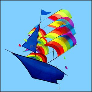 Kite Aessories Deportes Juguetes para jugar al aire libre Regalos 66 * 96Cm Velero 3D para niños Anuncios Barco de vela Volando con cuerda y mango Beach Park Fu
