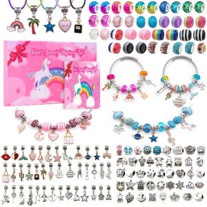 Kits 2023 New152 Uds. Conjunto de pulsera de arco iris de unicornio, pulsera de cristal colorida Diy, accesorios de joyería con cuentas, suministros para hacer pulseras