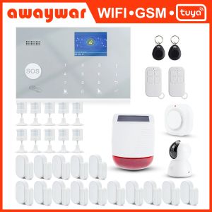 Kits Awaywar Tuya Alarm System 433MHz Wireless WiFi GSM Kit de sécurité RFID App Remote Contrôlant Burglier Smart Home Pir Door Dector