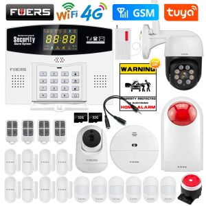 Kits Fuers 4G WiFi Tuya Smart Alarm System W214 Wireless Fambor GSM Smart Home Security Alarm Control LCD Affichage de la caméra IP