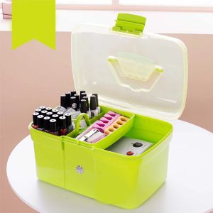 Kits Handheld Desktop Box de almacenamiento de plástico Organizador de maquillaje Joyería Poleador de uñas Manicura