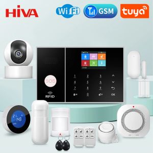 Kits Hiva Security Alarm System for Home GSM WiFi Tuya Smart Life Control Kit de alarma antirrobo con sensor de puertas Trabajo con Alexa