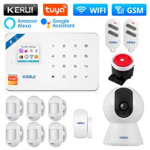 Kits KERUI W181 système d'alarme domestique WIFI GSM prise en charge d'alarme Alexa Tuya capteur de mouvement de maison intelligente détecteur de porte/fenêtre sirène caméra IP