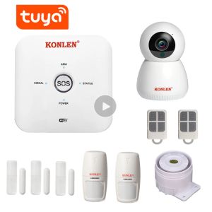 Kits KONLEN Tuya Smart Life MINI WIFI GSM système d'alarme de sécurité à domicile sans fil avec caméra vidéo IP Alexa Google Home commande vocale