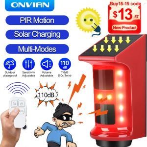 Kits Onvian Solar Alarm Movement Detector 110dB por control remoto inalámbrico Smart Home PIR Sensores de movimiento impermeable Protección de seguridad del agua