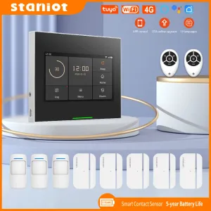 Kits Staniot Wireless WiFi 4G Smart Tuya Security Alarmes pour la maison avec 5 ans Système de cambrioleur de capteur de fenêtre de porte Kits avec Alexa